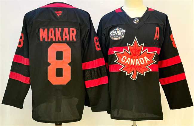 Men%27s Canada #8 Cale Makar Black 2025 4 Nations Face-Off Premium With A Patch Stitched Jersey